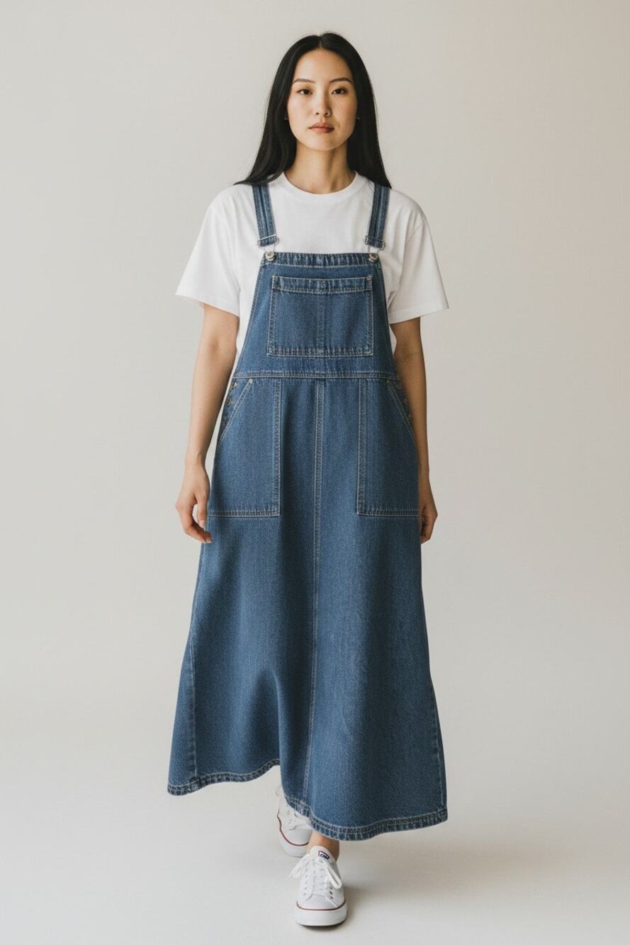Vintage Carolina Blues Overalls Maxi Dress Plus 16W Blue Denim Dungaree Style